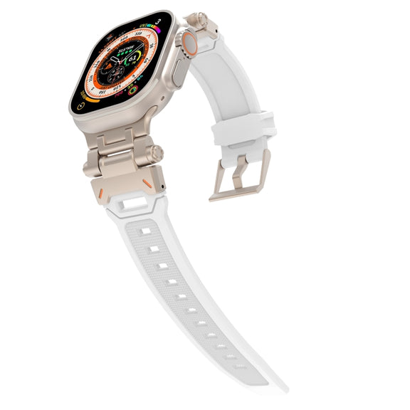 For Apple Watch 42mm Stainless Steel Connector TPU Watch Band(Titanium White)