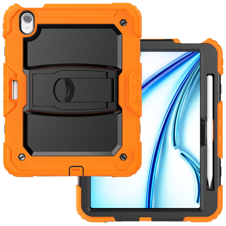 For iPad Air 11 2024 Silicone Hydric PC Tablet Case with Shoulder Strap & Holder(Orange)