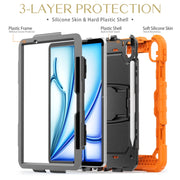 For iPad Air 11 2024 Silicone Hydric PC Tablet Case with Shoulder Strap & Holder(Orange)
