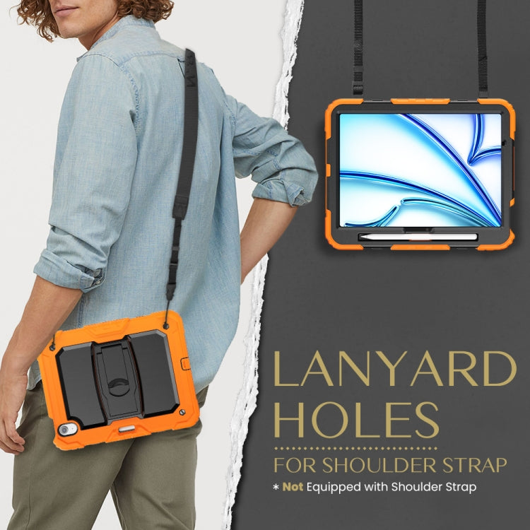 For iPad Air 11 2024 Silicone Hydric PC Tablet Case with Shoulder Strap & Holder(Orange)