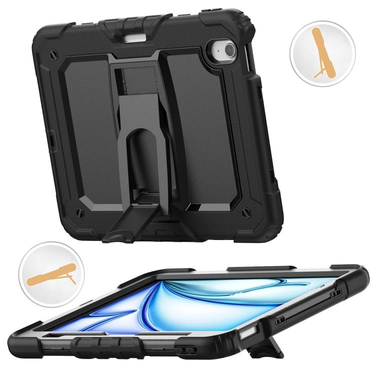 For iPad Air 11 2025 / 2024 Silicone Hydric PC Tablet Case with Shoulder Strap & Holder(Black)