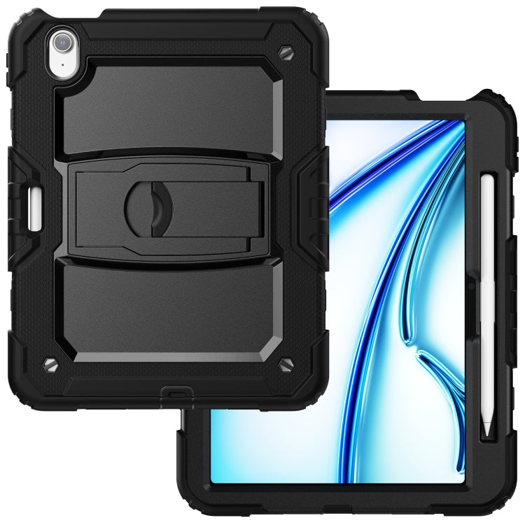 For iPad Air 11 2025 / 2024 Silicone Hydric PC Tablet Case with Shoulder Strap & Holder(Black)