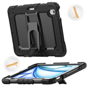 For iPad Air 11 2025 / 2024 Silicone Hydric PC Tablet Case with Shoulder Strap & Holder(Black)