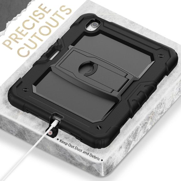 For iPad Air 11 2025 / 2024 Silicone Hydric PC Tablet Case with Shoulder Strap & Holder(Black)