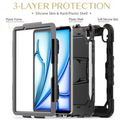 For iPad Air 11 2025 / 2024 Silicone Hydric PC Tablet Case with Shoulder Strap & Holder(Black)