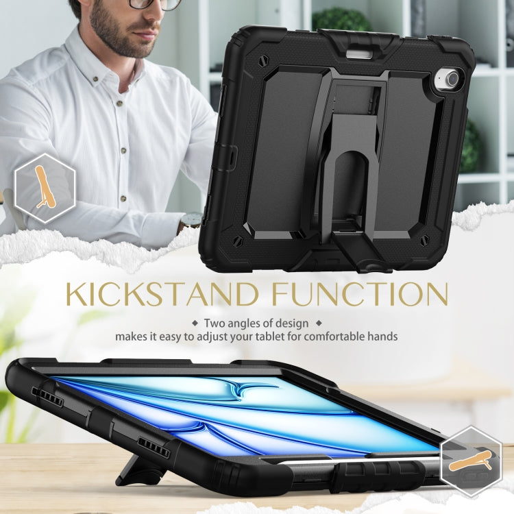 For iPad Air 11 2025 / 2024 Silicone Hydric PC Tablet Case with Shoulder Strap & Holder(Black)