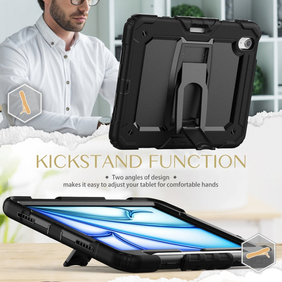 For iPad Air 11 2025 / 2024 Silicone Hydric PC Tablet Case with Shoulder Strap & Holder(Black)