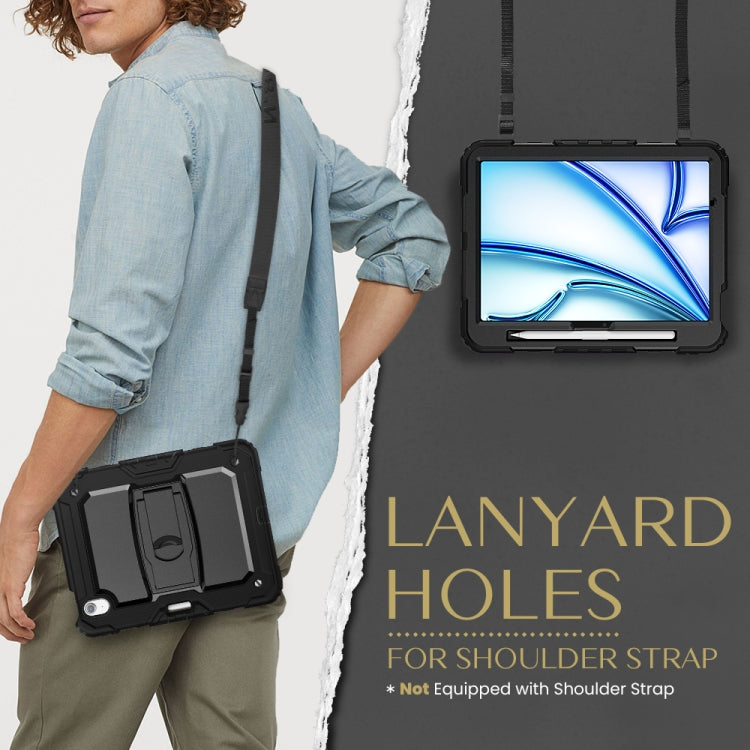 For iPad Air 11 2025 / 2024 Silicone Hydric PC Tablet Case with Shoulder Strap & Holder(Black)