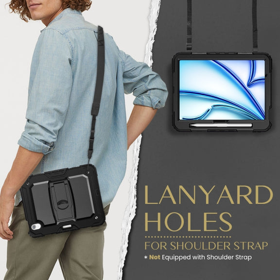 For iPad Air 11 2025 / 2024 Silicone Hydric PC Tablet Case with Shoulder Strap & Holder(Black)