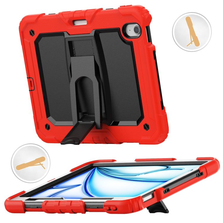 For iPad Air 11 2025 / 2024 Silicone Hydric PC Tablet Case with Shoulder Strap & Holder(Red)
