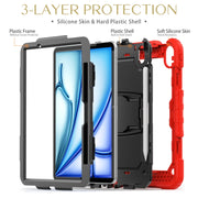 For iPad Air 11 2025 / 2024 Silicone Hydric PC Tablet Case with Shoulder Strap & Holder(Red)
