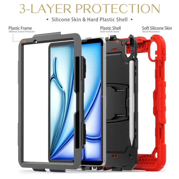 For iPad Air 11 2025 / 2024 Silicone Hydric PC Tablet Case with Shoulder Strap & Holder(Red)