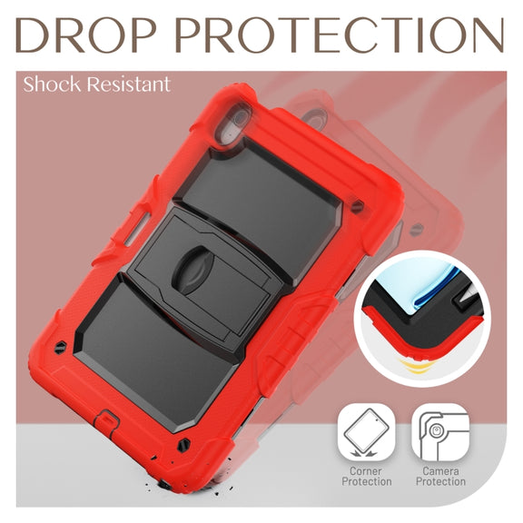 For iPad Air 11 2025 / 2024 Silicone Hydric PC Tablet Case with Shoulder Strap & Holder(Red)