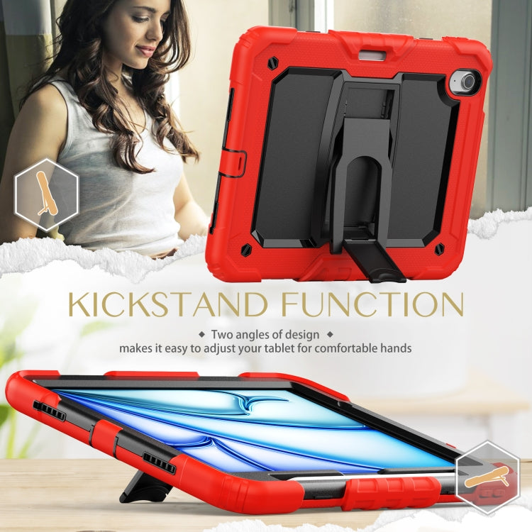 For iPad Air 11 2025 / 2024 Silicone Hydric PC Tablet Case with Shoulder Strap & Holder(Red)