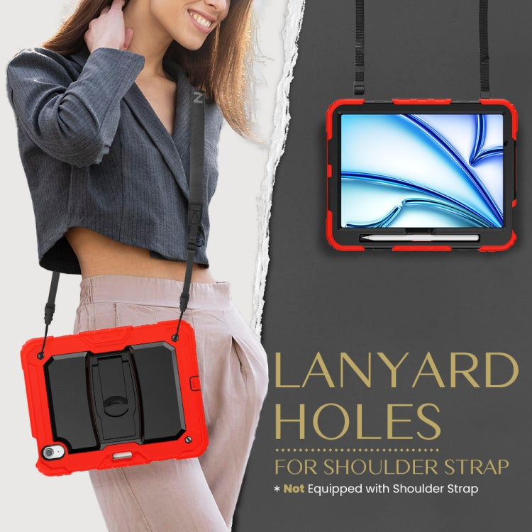 For iPad Air 11 2025 / 2024 Silicone Hydric PC Tablet Case with Shoulder Strap & Holder(Red)