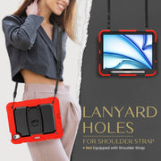 For iPad Air 11 2025 / 2024 Silicone Hydric PC Tablet Case with Shoulder Strap & Holder(Red)