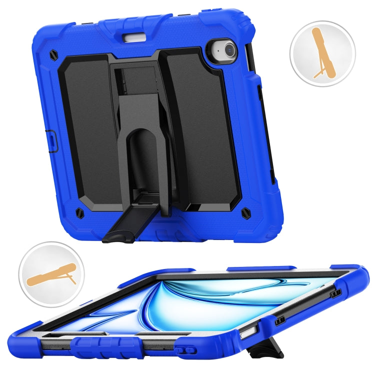 For iPad Air 11 2025 / 2024 Silicone Hydric PC Tablet Case with Shoulder Strap & Holder(Blue)