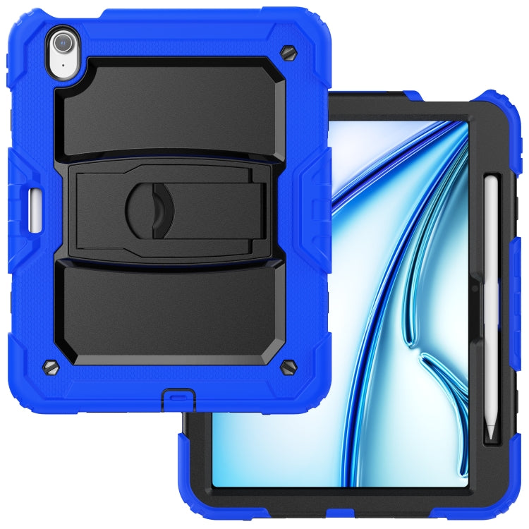 For iPad Air 11 2025 / 2024 Silicone Hydric PC Tablet Case with Shoulder Strap & Holder(Blue)