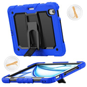 For iPad Air 11 2025 / 2024 Silicone Hydric PC Tablet Case with Shoulder Strap & Holder(Blue)