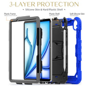 For iPad Air 11 2025 / 2024 Silicone Hydric PC Tablet Case with Shoulder Strap & Holder(Blue)