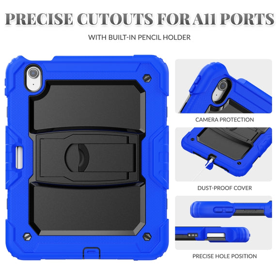For iPad Air 11 2025 / 2024 Silicone Hydric PC Tablet Case with Shoulder Strap & Holder(Blue)