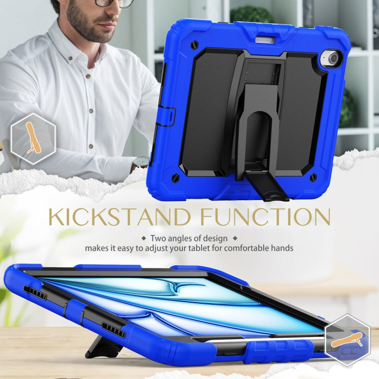 For iPad Air 11 2025 / 2024 Silicone Hydric PC Tablet Case with Shoulder Strap & Holder(Blue)