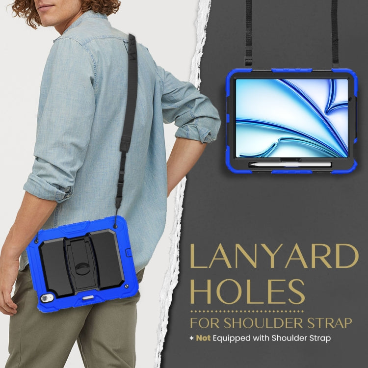 For iPad Air 11 2025 / 2024 Silicone Hydric PC Tablet Case with Shoulder Strap & Holder(Blue)