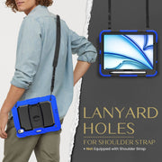 For iPad Air 11 2025 / 2024 Silicone Hydric PC Tablet Case with Shoulder Strap & Holder(Blue)