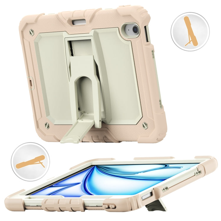 For iPad Air 11 2024 Silicone Hydric PC Tablet Case with Shoulder Strap & Holder(Rose Gold)