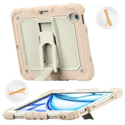 For iPad Air 11 2024 Silicone Hydric PC Tablet Case with Shoulder Strap & Holder(Rose Gold)