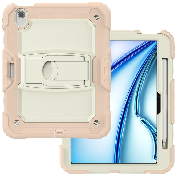For iPad Air 11 2024 Silicone Hydric PC Tablet Case with Shoulder Strap & Holder(Rose Gold)