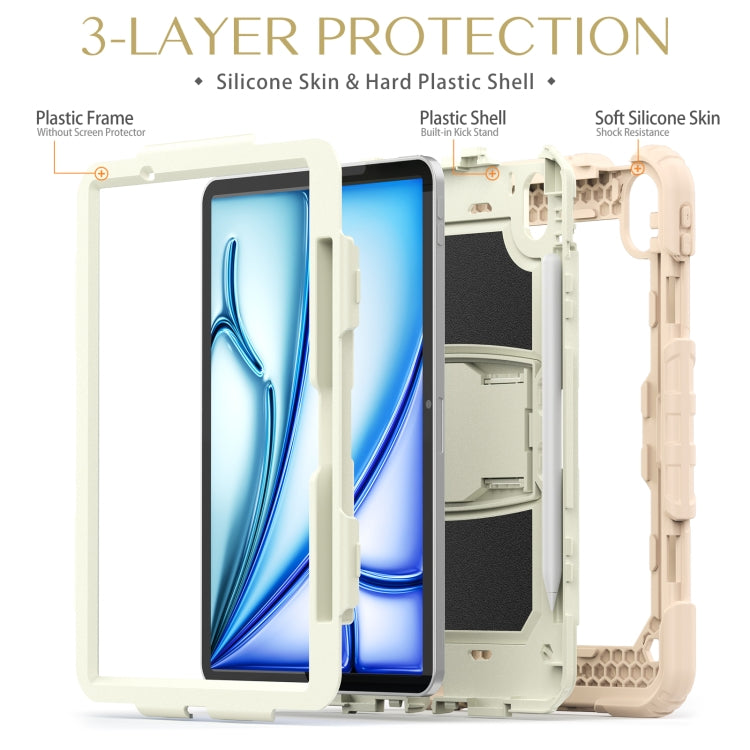 For iPad Air 11 2024 Silicone Hydric PC Tablet Case with Shoulder Strap & Holder(Rose Gold)