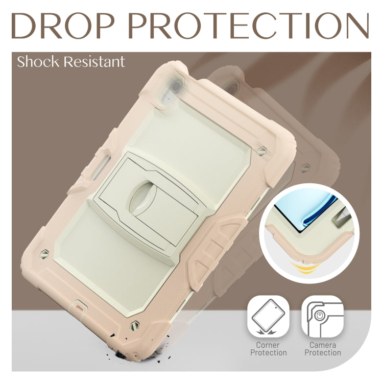 For iPad Air 11 2024 Silicone Hydric PC Tablet Case with Shoulder Strap & Holder(Rose Gold)