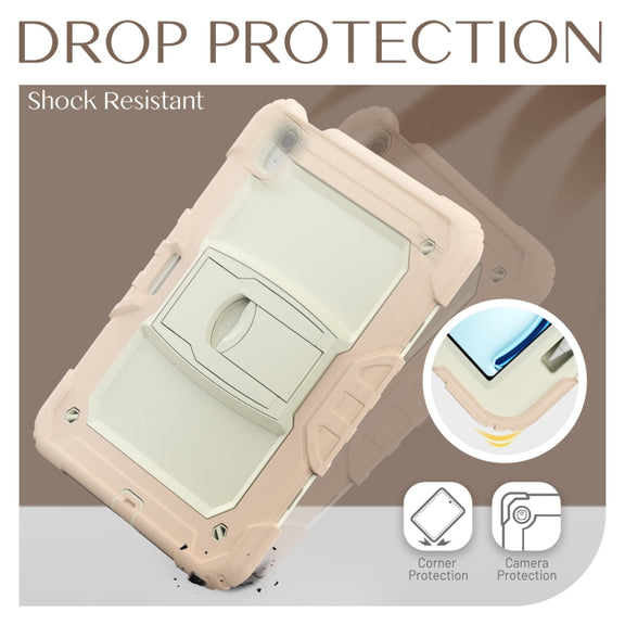 For iPad Air 11 2024 Silicone Hydric PC Tablet Case with Shoulder Strap & Holder(Rose Gold)
