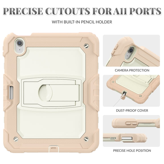 For iPad Air 11 2024 Silicone Hydric PC Tablet Case with Shoulder Strap & Holder(Rose Gold)