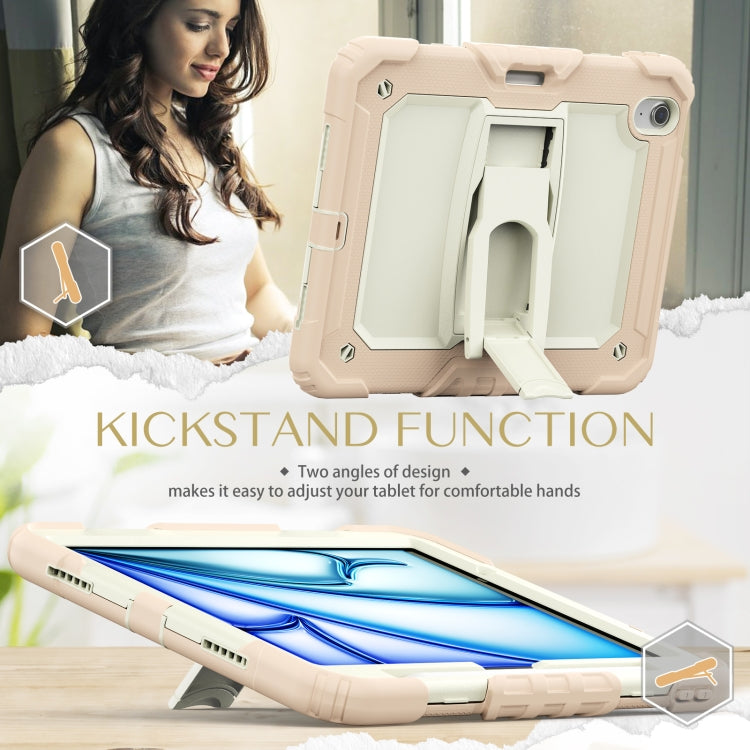For iPad Air 11 2024 Silicone Hydric PC Tablet Case with Shoulder Strap & Holder(Rose Gold)
