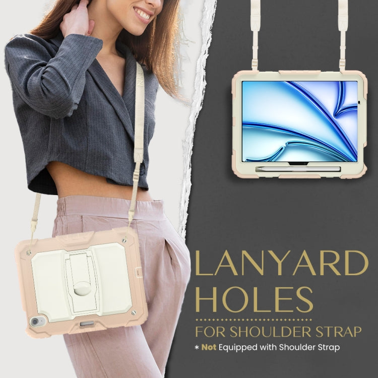 For iPad Air 11 2024 Silicone Hydric PC Tablet Case with Shoulder Strap & Holder(Rose Gold)