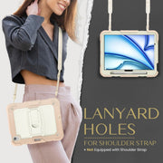 For iPad Air 11 2024 Silicone Hydric PC Tablet Case with Shoulder Strap & Holder(Rose Gold)