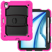 For iPad Air 11 2024 Silicone Hydric PC Tablet Case with Shoulder Strap & Holder(Rose Red)