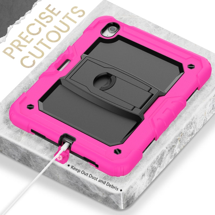 For iPad Air 11 2024 Silicone Hydric PC Tablet Case with Shoulder Strap & Holder(Rose Red)