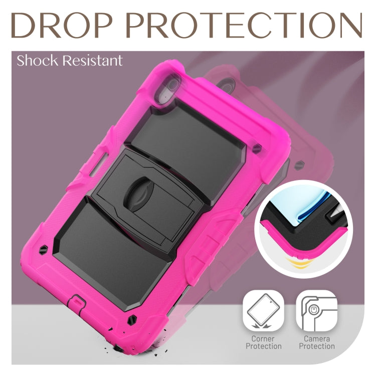 For iPad Air 11 2024 Silicone Hydric PC Tablet Case with Shoulder Strap & Holder(Rose Red)