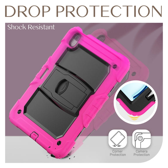 For iPad Air 11 2024 Silicone Hydric PC Tablet Case with Shoulder Strap & Holder(Rose Red)