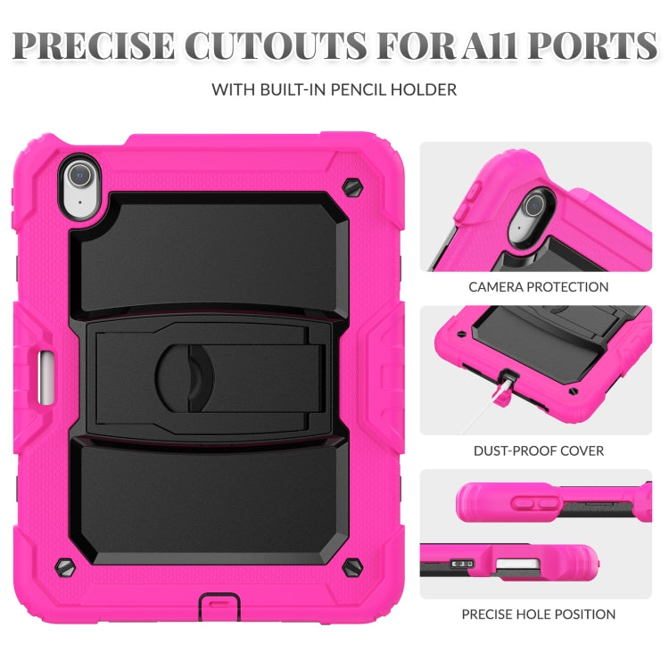For iPad Air 11 2024 Silicone Hydric PC Tablet Case with Shoulder Strap & Holder(Rose Red)