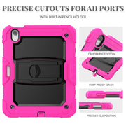 For iPad Air 11 2024 Silicone Hydric PC Tablet Case with Shoulder Strap & Holder(Rose Red)