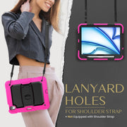 For iPad Air 11 2024 Silicone Hydric PC Tablet Case with Shoulder Strap & Holder(Rose Red)