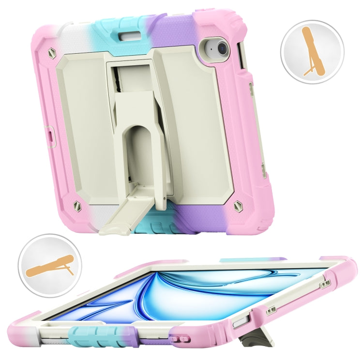 For iPad Air 11 2025 / 2024 Silicone Hydric PC Tablet Case with Shoulder Strap & Holder(Camouflage Pink)