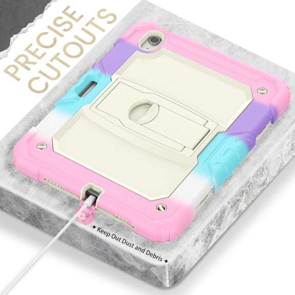 For iPad Air 11 2025 / 2024 Silicone Hydric PC Tablet Case with Shoulder Strap & Holder(Camouflage Pink)