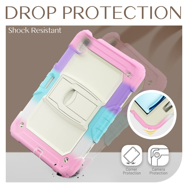 For iPad Air 11 2025 / 2024 Silicone Hydric PC Tablet Case with Shoulder Strap & Holder(Camouflage Pink)