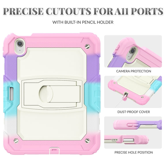 For iPad Air 11 2025 / 2024 Silicone Hydric PC Tablet Case with Shoulder Strap & Holder(Camouflage Pink)