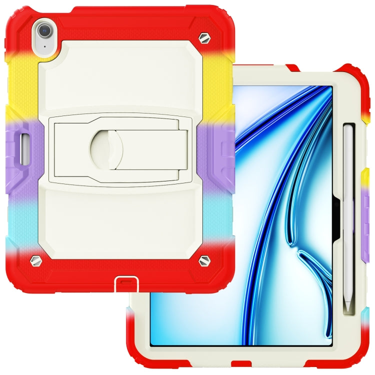 For iPad Air 11 2024 Silicone Hydric PC Tablet Case with Shoulder Strap & Holder(Camouflage Red)
